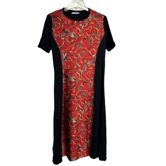 ZARA MULTICOLOURED CONTRASTING CHAIN PRINT MIDI DRESS SIZE M - Picture 1 of 13